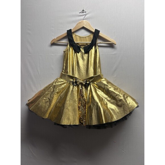 Revolution Dancewear Jazz Costume Black Gold Sequin LEOTARD ONLY Child’s Large - Picture 2 of 9